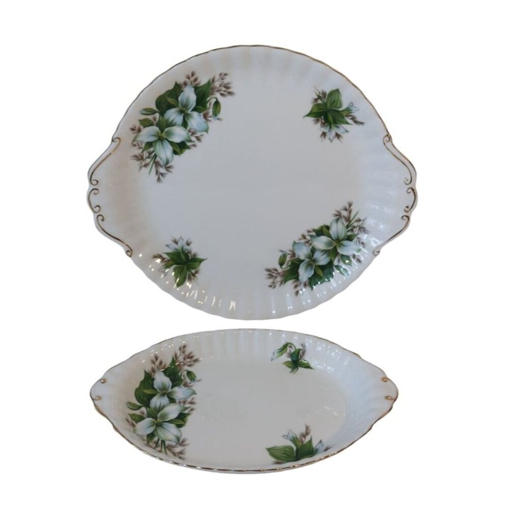 Vintage Royal Albert Cake Plate & Relish Dish Trillium Pattern Large Sandwich Tr